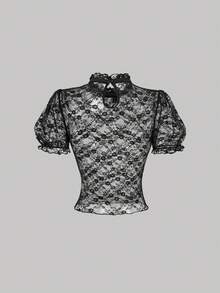 SHEIN MOD Bộ 2 áo tay ngắn cổ ren xuyên thấu lãng mạn màu đen trắng, thích hợp mặc mùa hè, mùa xuân, dự tiệc trà, hẹn hò, trang phục lễ hội, ngày Valentine, quần áo mùa xuân, đi chơi, xuân/hè, áo dự tiệc, áo ren, Valentine, sang trọng, trang phục sinh nhật. - Đen và trắng - Xem 7
