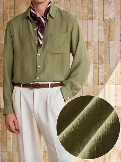 Airaco Vintage Coin Pattern Men's Bamboo Texture Casual & Office Wear Long Sleeve Shirt