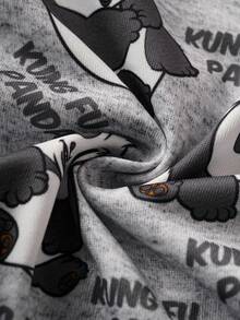 SHEIN Kung Fu Panda 2pcs Baby Boy Casual Panda Print Crew Neck Sweatshirt And Sweatpants Set, Autumn - Grey - View 7