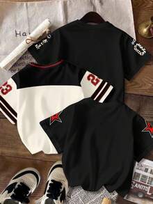 SHEIN EZwear Bộ 3 áo thun nữ tay ngắn cổ tròn dáng rộng, phong cách retro tối giản Mỹ, thích hợp cho mùa hè. - Nhiều màu - Xem 2