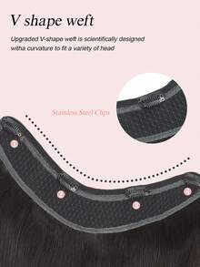 V Part Clip In Hair Extension 100% Human Hair Synthetic One Piece With 4 Clips Ins Color NC# NaturalColor Straight Real Premiun Human Hair For Women Easy To Style With Hair Curler And Straightener Invisible Suitable For Add Volume Lightweight All Day Wear - SNC - View 6
