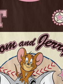 TOM & JERRY X SHEIN Young Girl Casual Colorblock Cartoon Graphic Round Neck Short Sleeve T-Shirt, Summer - White - View 4