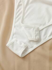 SHEIN Franclia 女士时尚珍珠领连体衣，休闲度假连体衣，春夏款 - 白色 - 查看 7