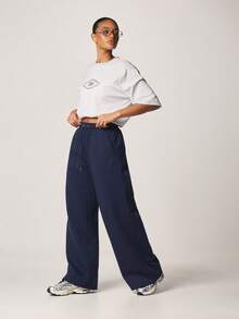 MISSGUIDED Pantalones de chándal de pierna ancha con cordón de mujer en color azul marino, cintura elástica, ajuste holgado, con bolsillos laterales, pantalones cómodos para estar en casa - Azul Marino - Ver 5