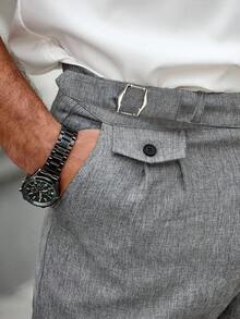 Calvornis Men's Fashionable Solid Colored Pleated Pants - Grey - View 3
