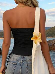 Sundraya 女士Y2K印花露脐抹胸上衣 - 黑色 - 查看 2