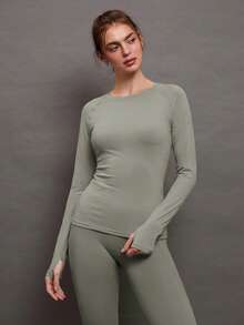 Activina 纯色长袖运动T恤，简约时尚，适合夏季 - 橄欖綠 - 查看 8