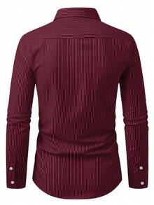 Manfinity Mode Men's Casual Striped Print Button-Down Long Sleeve Shirt - Red and Black - View 2