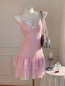 Comfortcana 女士粉色蝴蝶结装饰吊带连衣裙 - 粉色 - 查看 5