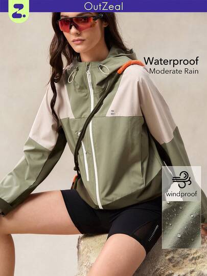 OutZeal Women's Long Sleeve Zip Front Hooded Raincoat, Multi-Color Jackets