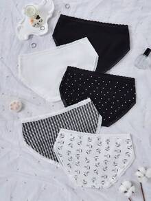 极简黑白猫咪印花可爱女童内裤，中腰学生三角裤，卡通打底裤 - 彩色 - 查看 2