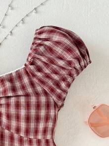 SHEIN Tween Girls' Casual Collared Waist Cinched Short Sleeve Cropped Shirt - Multicolor - View 3