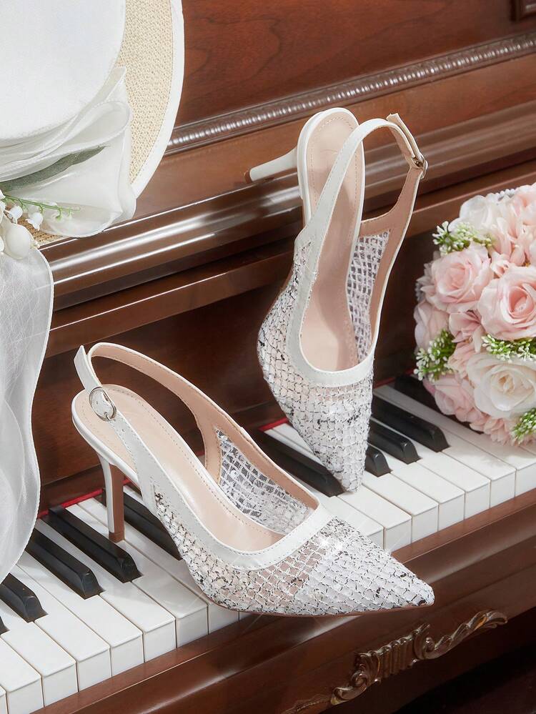 CUCCOO HITCHD Women's Fashionable Elegant Party Sequin Decorated Pointed Toe Pumps For Christmas