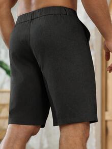 Manfinity RSRT Pantalones cortos casuales de lino recto color albaricoque para hombres Manfinity Nomadique - Negro - Ver 2