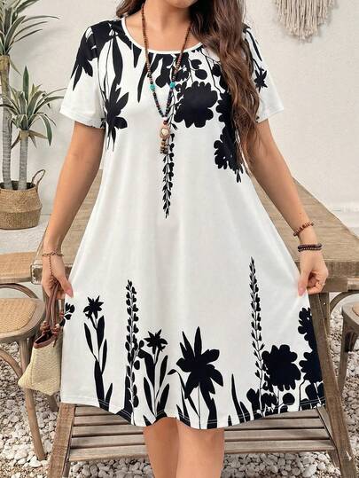EMERY ROSE Plus Size Women Casual Floral Print A-Line Dress
