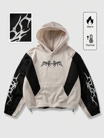 Felpa con cappuccio casual da uomo con colori a contrasto, patchwork e ricamo, adatta per autunno/inverno