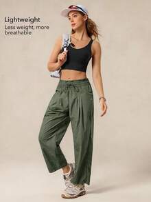 OutZeal Women Outdoor Pants Hiking Camping Travel Water-Resistant Ruffle Waistband Crop Pants - Army Green - View 3