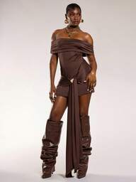 Normani Metal Decor Off Shoulder Ruched Flounce Bodycon Mini Dress For Women