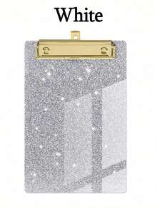 1pc Sparkling Glitter Acrylic Clipboard - PMMA Material, 6 Vibrant Colors (Blue, Pink, Green, Purple, Yellow, White) With Metallic Edges & Sparkling Glitter - Compact Portable Design For Classroom, Office, School, Notebooks & Journals - Multicolor - View 13