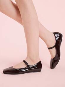 CUCCOO DOLLMOD Zapatos planos de mujer con diseño de hebilla brillante, versátiles y de moda - Café integral - Ver 5