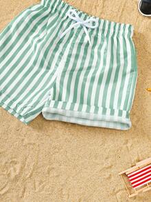 Pantalones cortos de playa tejidos a rayas para bebé niño - Verde - Ver 5