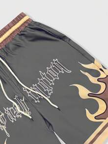 ROMWE MEN Street Life Spring/Summer Casual Graphic Contrast Color Elastic Waist Drawstring Casual Summer Shorts - Multicolor - View 4