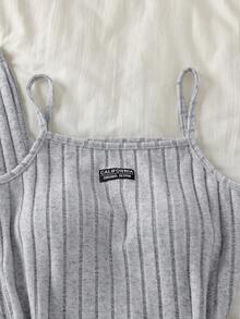 Teen Girls Camisole Bodysuit + Wide-Leg Pants Loose & Comfortable Fit, Light Gray Skin-Soft Texture With Vertical-Stripe Pattern A Versatile Comfort Wear For All Occasions - Grey - View 4