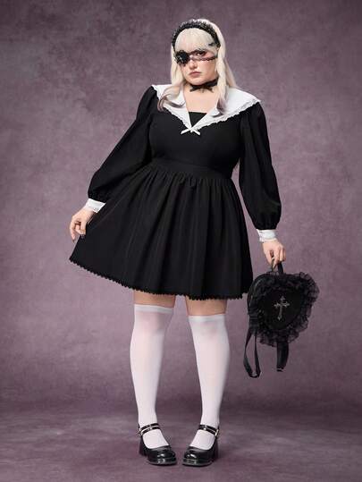 Goth Plus Size Dark Lolita Cute Rabbit Ear School Sailor Dress