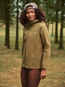 In My Nature Jaket Windbreaker Outdoor Wanita Warna Polos dengan Tudung - Coklat - View 7
