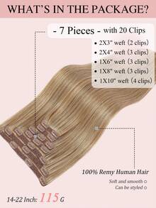 7 件装 20 个夹子直发接发 100% 真人发色 F4/27# 中棕色挑染蜜金色 14-22 英寸 115 克双纬隐形夹发接发雷米天然真人发适合女性女孩日常使用 - SP4/27 - 查看 4