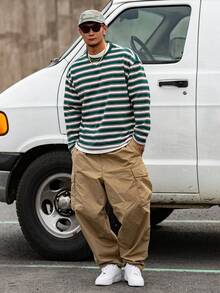 DAZY Áo thun nam cổ tròn vải sọc xanh trắng, mùa thu - Nhiều màu - Xem 5