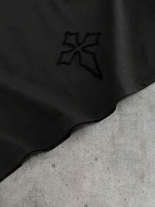 AXEPEAK 男士休闲十字绣短袖T恤，夏季 - 黑色 - 查看 5