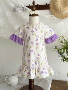 LMoss Kids 女婴针织撞色碎花圆领连衣裙家居服 - 彩色 - 查看 4