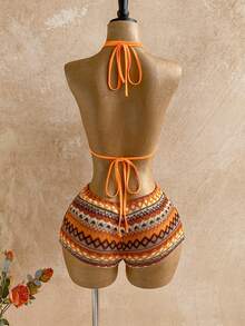 Soleia 新款纹理针织条纹金属装饰连体衣，适合派对、约会、情人节、复活节、狂欢节、下午茶、海滩、邮轮、城市度假、波西米亚风、浪漫花卉风格 - 彩色 - 查看 2