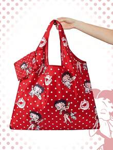 Betty Boop | ROMWE Bolso de tote plegable de gran capacidad con monedero, bolsa de compras portátil - Lunares rojos - Ver 7