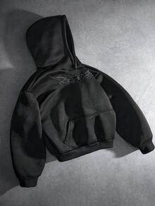 PAVTROS 男士街头风流行深色图案刺绣连帽衫，适合户外音乐节、日常出行、朋友聚会、送给男友/老公的礼物、周年纪念礼物 - 黑色 - 查看 2