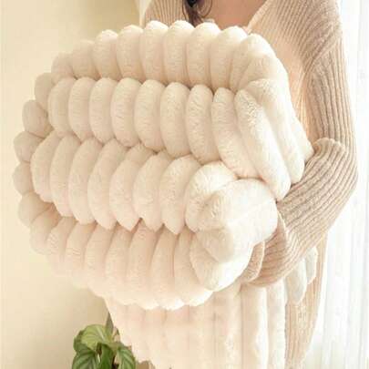 1件/套 超大条纹毯，宽条纹镂空仿毛皮，乳白色绒面，法兰绒面料，休闲午睡毯，办公室午睡毯，加厚毯，柔软舒适保暖，3D兔毛双面毯，温暖绒毯，午睡毯，空调毯，办公室户外露营礼品毯，适用于卧室、客房、客厅、宿舍、汽车、沙发、旅行