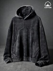 PAVTROS Áo Hoodie nam phong cách đường phố, thiết kế chắp vá phá cách, thích hợp cho các lễ hội âm nhạc ngoài trời, dạo phố, quà tặng cho bạn trai/chồng, kỷ niệm, màu đen. - màu đen - Xem 2