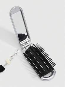 ROMWE 1pc Cute Black Cat Foldable Comb & Mirror Set, Back To School Airbag Comb, DIY Portable Comb Mirror,A Y2K-Style Star-Shaped Decorative Small Comb - Light gray black - View 7