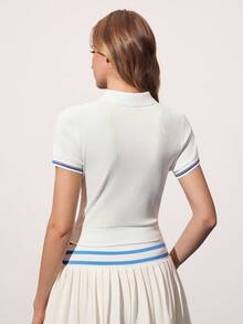 Gameset SHEIN Sport 女士罗纹休闲百搭日常健身运动短袖Polo衫 - 米色 - 查看 2