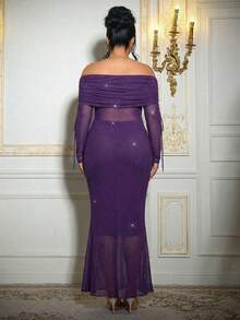 Roveilla Đầm dự tiệc ôm sát xếp ly cỡ lớn, đầm lấp lánh gợi cảm, đầm dạ hội thanh lịch dành cho phụ nữ - Màu tím - Xem 2