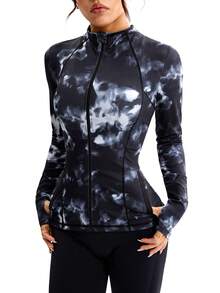 Dewbera Women's Casual Sports Tie-Dye Print Zip-Up Jacket - Multicolor - View 4