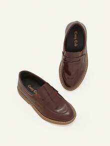 Cozy Pixies Basic All-Match College Style British Style Boys' Elastic Pu Leather Splicing Oxford Shoes With Cap Toe Party - Brown - View 6