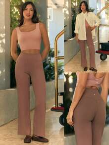 GLOWMODE Quần legging ống rộng cạp siêu cao 29" FeatherFit™ Ease Into It có túi, thích hợp cho mùa xuân hè. - Màu nâu  Mocha - Xem 9