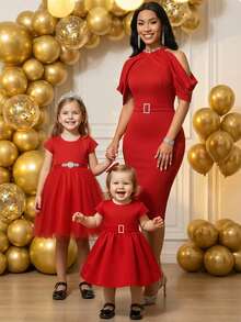 Váy trang trí nơ đỏ thanh lịch và dễ thương cho bé gái - Đỏ - Xem 6