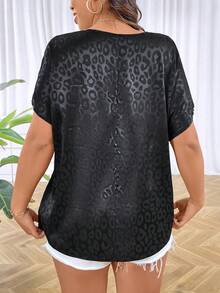 Breezaya Áo sơ mi nữ cỡ lớn thời trang thường ngày cổ chữ V in họa tiết da báo - màu đen - Xem 2