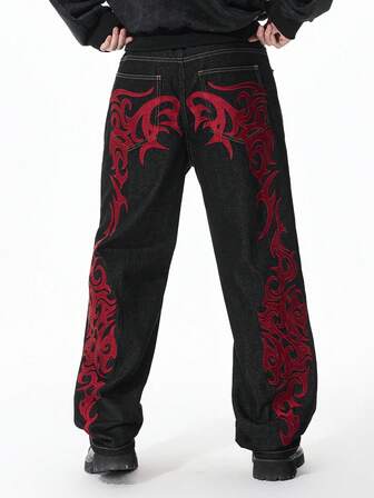 Street Life Jeans casual con stampa grafica sulla tasca, moda da strada per uomo