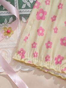 1pc Girl's Floral Contrast Color Cute Bow Decor Panty - Multicolor - View 9