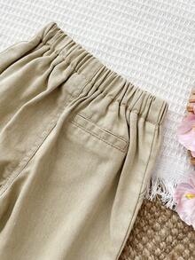 LMoss Kids Quần jean ống rộng dáng rộng thoải mái cho bé gái màu kaki - Màu Khaki - Xem 6