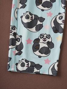 SHEIN Kung Fu Panda Young Girl Cartoon Panda & Star Print Lapel Collar Long Sleeve Top And Pants Pajama Set, Comfortable Casual For Spring/Autumn - Blue - View 7